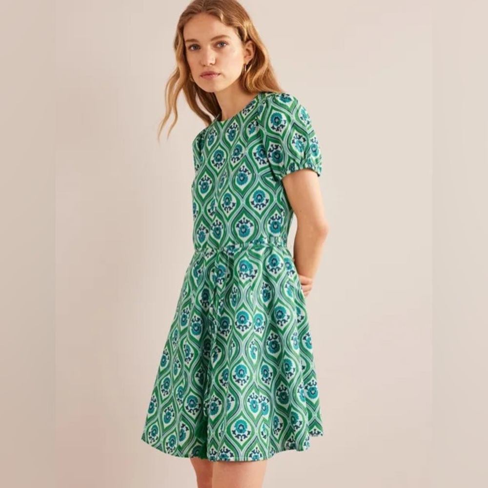 Boden Green Teal Patterned Mini Dress